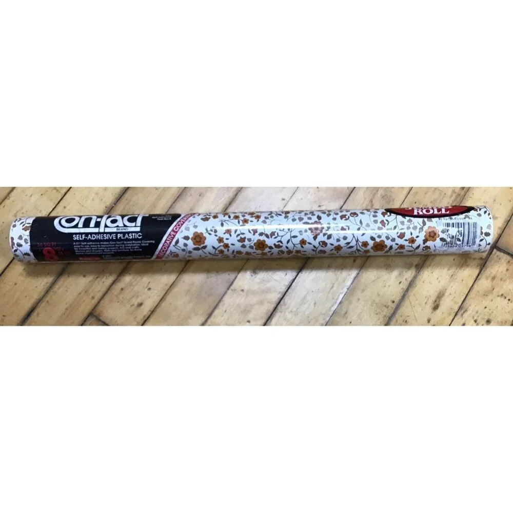 VTG JUMBO Roll Contact Paper Self-Adhesive Plastic Flower BLOSSOM Almond 80s